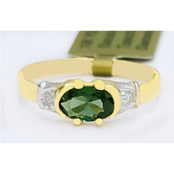 Genuine 0.87 Ct Tsavorite & Diamond Ring 10k Yellow Gold